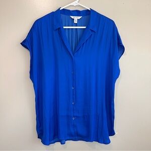 Nine West Women's Vibrant Cobalt Blue Button-Down Blouse Size XXL Lightweight